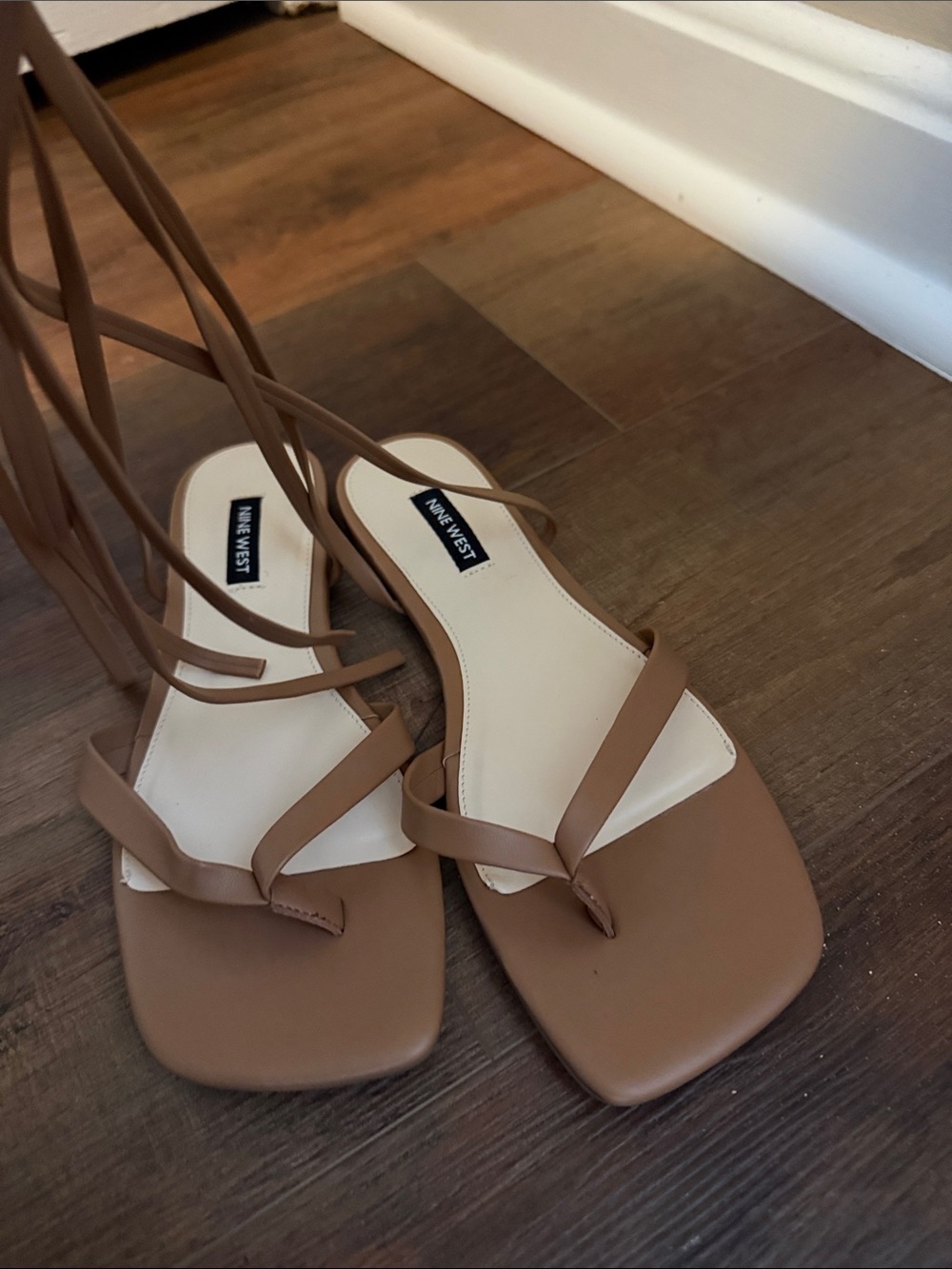Nine West Brown Lace-Up Square Toe Sandals
